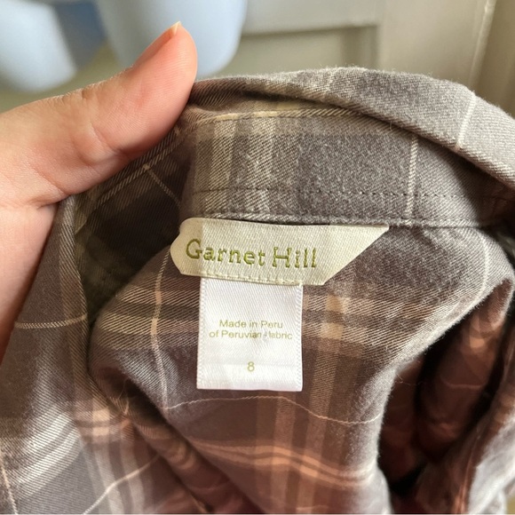 Garnet Hill Grey Plaid Button Down Dress Size 8 Organic Pima Cotton Classic - Picture 3 of 7